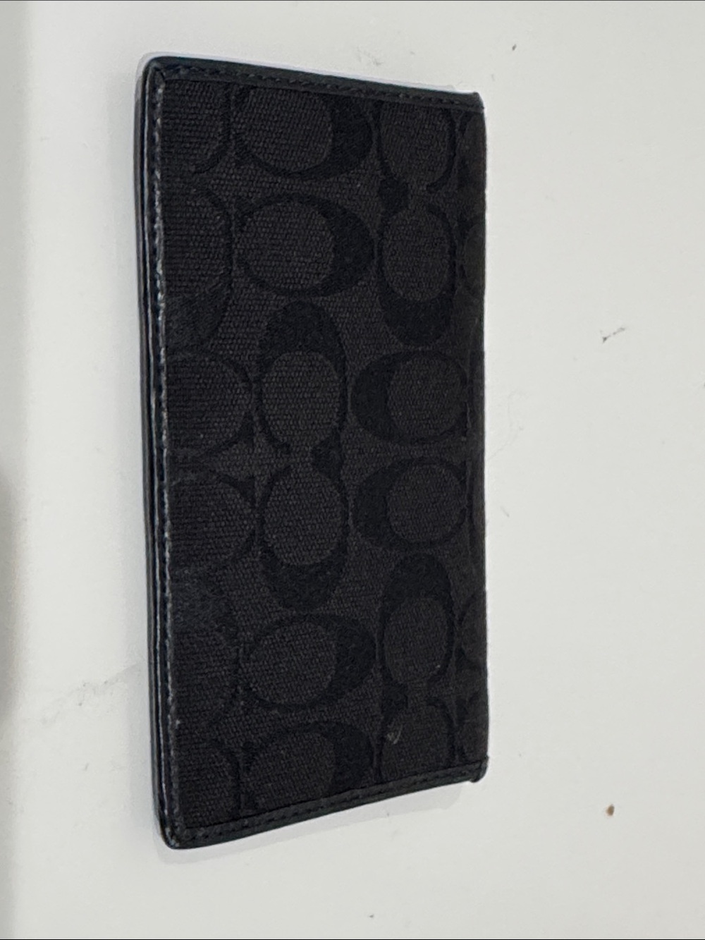 Coach Black Signature Pattern Leather-Trim Checkbook Wallet